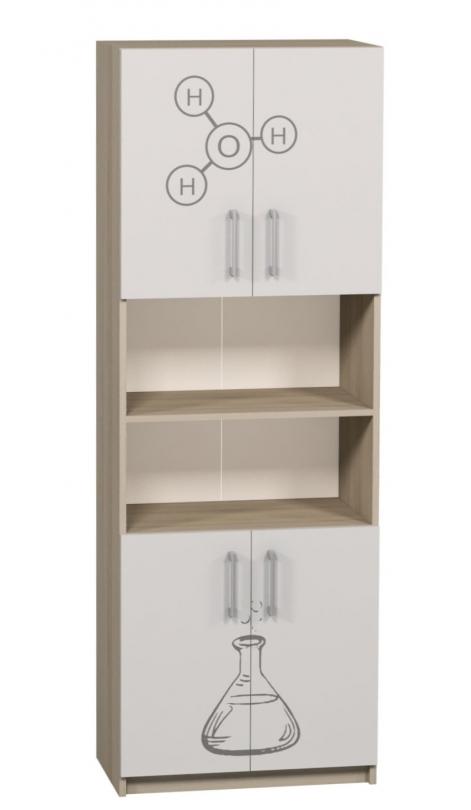 Шафа для предметних кабінетів, напіввідкрита з 4-ма дверцятами, з фотодруком «Фізика/Хімія/Біологія», АНШАР ГРУП (7712+Ф), 702х405х2115 мм